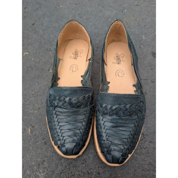 Stephy Women's Huarache Leather Woven Sandals Sz 7 Espadrille Slip On Shoes - Picture 1 of 6